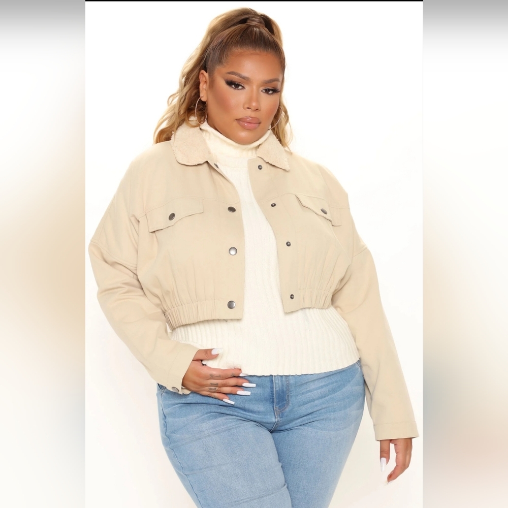 Fashion Nova Campfire Cutie Cropped Jacket - Beige, Sz: 1X